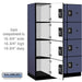 Salsbury 18" Wide Four Tier Designer Wood Locker - 3 Wide - 6 Feet High - 21 Inches Deep - Blue - Silver Resettable Combination Locks - Sweatfully