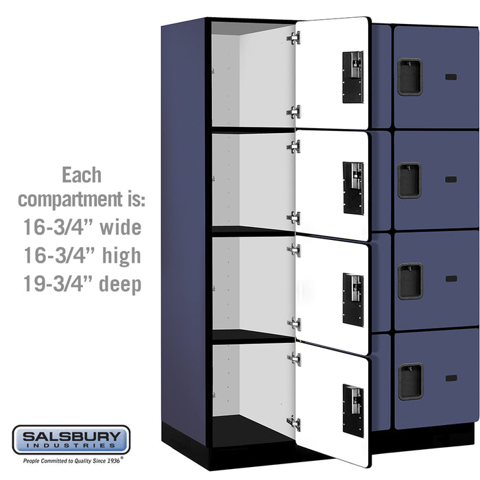 Salsbury 18" Wide Four Tier Designer Wood Locker - 3 Wide - 6 Feet High - 21 Inches Deep - Blue - Hasps - Sweatfully