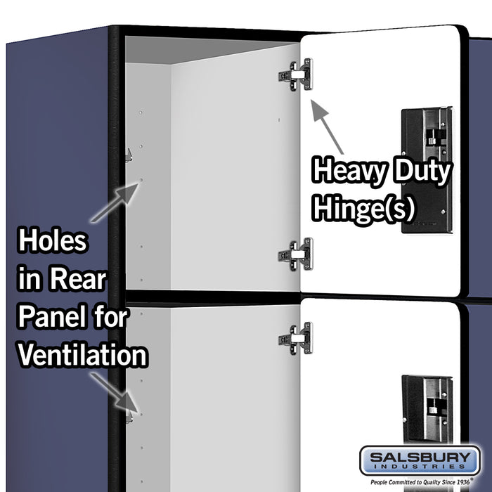 Salsbury 18" Wide Four Tier Designer Wood Locker - 3 Wide - 6 Feet High - 21 Inches Deep - Blue - Hasps - Sweatfully