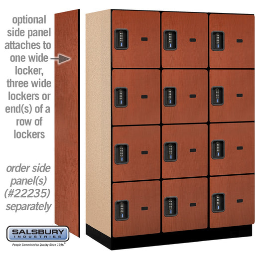 Salsbury 18" Wide Four Tier Designer Wood Locker - 3 Wide - 6 Feet High - 21 Inches Deep - Cherry - Black Electronic Locks - Sweatfully