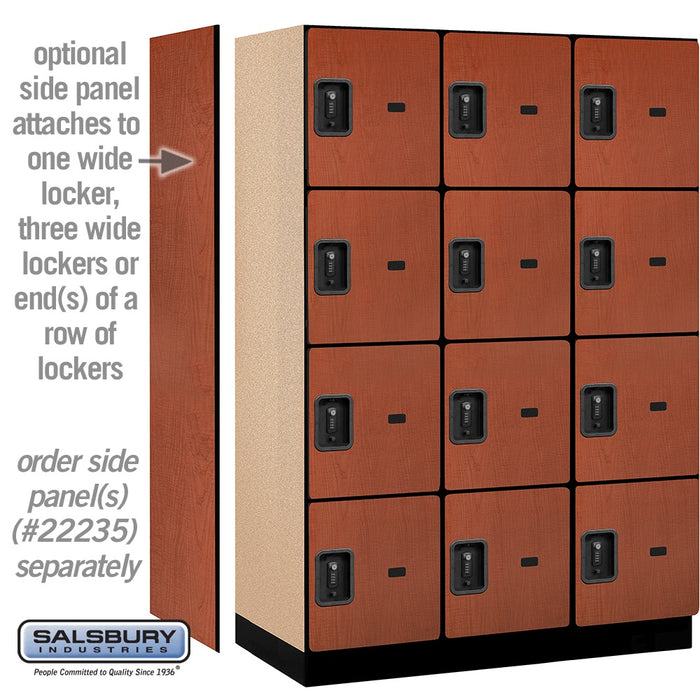 Salsbury 18" Wide Four Tier Designer Wood Locker - 3 Wide - 6 Feet High - 21 Inches Deep - Cherry - Black Resettable Combination Locks - Sweatfully