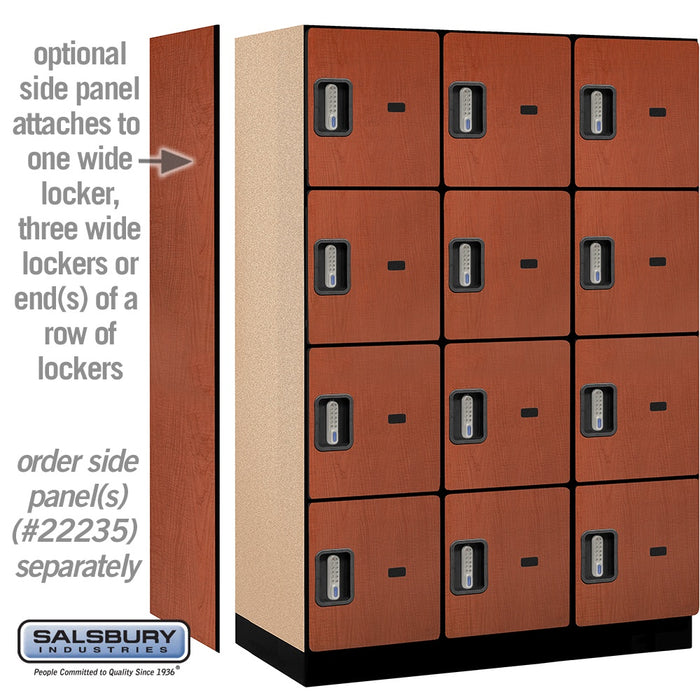 Salsbury 18" Wide Four Tier Designer Wood Locker - 3 Wide - 6 Feet High - 21 Inches Deep - Cherry - Silver Electronic Locks - Sweatfully