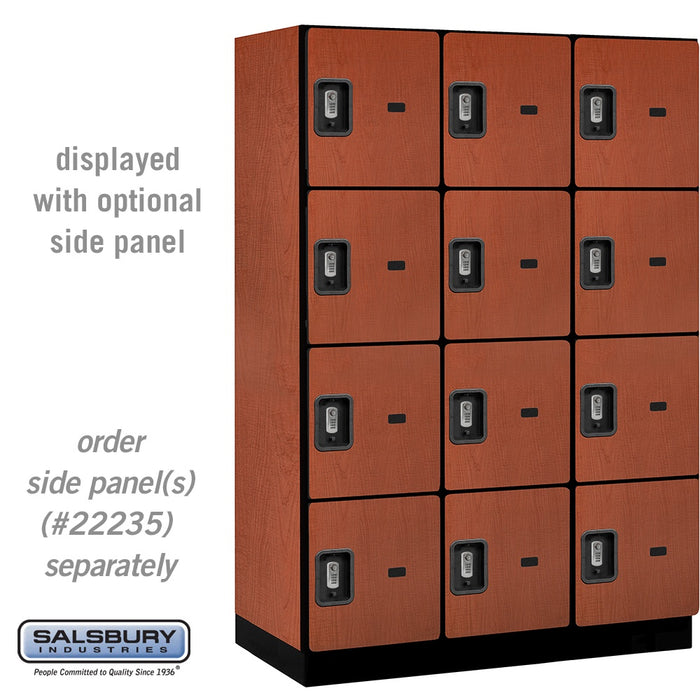 Salsbury 18" Wide Four Tier Designer Wood Locker - 3 Wide - 6 Feet High - 21 Inches Deep - Cherry - Silver Resettable Combination Locks - Sweatfully