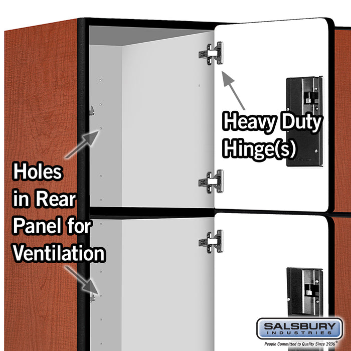 Salsbury 18" Wide Four Tier Designer Wood Locker - 3 Wide - 6 Feet High - 21 Inches Deep - Cherry - Hasps - Sweatfully