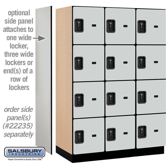Salsbury 18" Wide Four Tier Designer Wood Locker - 3 Wide - 6 Feet High - 21 Inches Deep - Gray - Black Resettable Combination Locks - Sweatfully