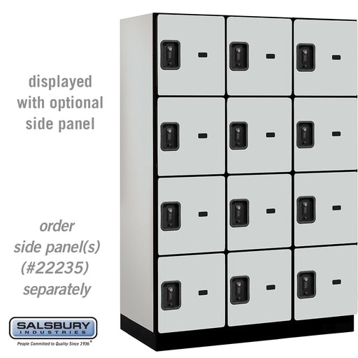 Salsbury 18" Wide Four Tier Designer Wood Locker - 3 Wide - 6 Feet High - 21 Inches Deep - Gray - Black Resettable Combination Locks - Sweatfully