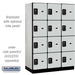 Salsbury 18" Wide Four Tier Designer Wood Locker - 3 Wide - 6 Feet High - 21 Inches Deep - Gray - Black Resettable Combination Locks - Sweatfully