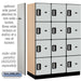 Salsbury 18" Wide Four Tier Designer Wood Locker - 3 Wide - 6 Feet High - 21 Inches Deep - Gray - Silver Electronic Locks - Sweatfully