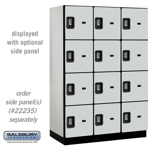 Salsbury 18" Wide Four Tier Designer Wood Locker - 3 Wide - 6 Feet High - 21 Inches Deep - Gray - Silver Resettable Combination Locks - Sweatfully