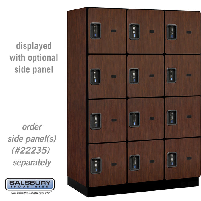 Salsbury 18" Wide Four Tier Designer Wood Locker - 3 Wide - 6 Feet High - 21 Inches Deep - Mahogany - Black Electronic Locks - Sweatfully