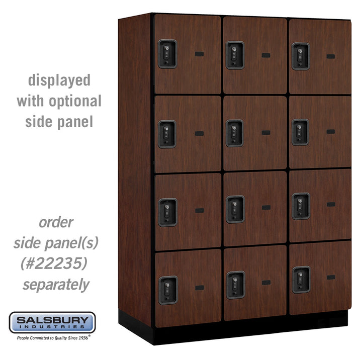 Salsbury 18" Wide Four Tier Designer Wood Locker - 3 Wide - 6 Feet High - 21 Inches Deep - Mahogany - Black Resettable Combination Locks - Sweatfully