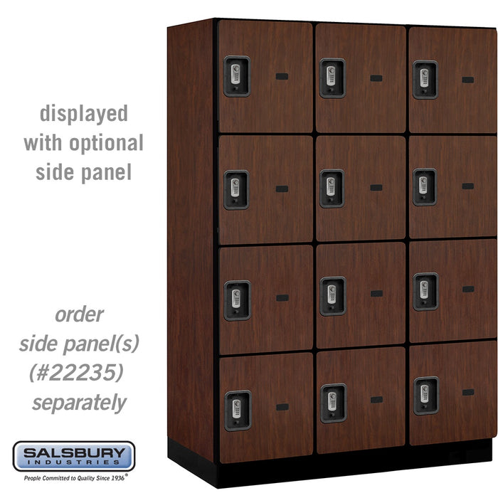 Salsbury 18" Wide Four Tier Designer Wood Locker - 3 Wide - 6 Feet High - 21 Inches Deep - Mahogany - Silver Resettable Combination Locks - Sweatfully
