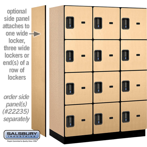 Salsbury 18" Wide Four Tier Designer Wood Locker - 3 Wide - 6 Feet High - 21 Inches Deep - Maple - Black Electronic Locks - Sweatfully
