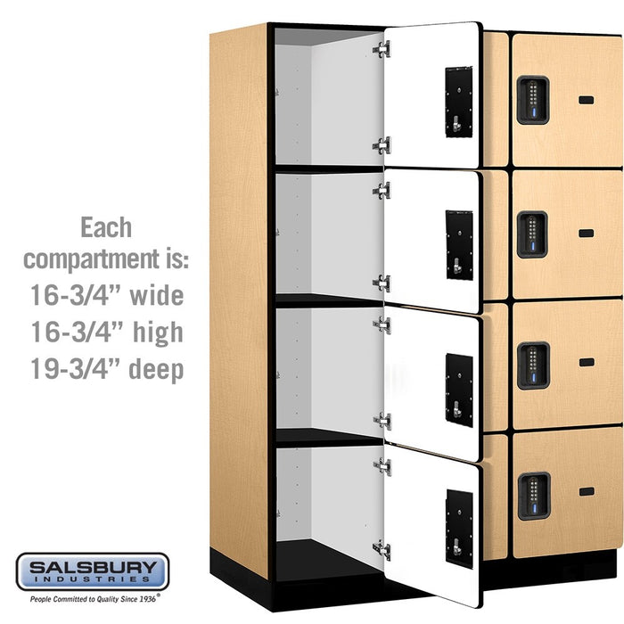 Salsbury 18" Wide Four Tier Designer Wood Locker - 3 Wide - 6 Feet High - 21 Inches Deep - Maple - Black Electronic Locks - Sweatfully