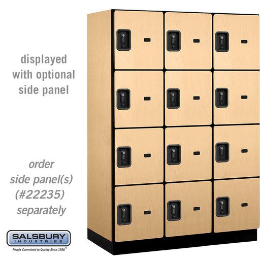 Salsbury 18" Wide Four Tier Designer Wood Locker - 3 Wide - 6 Feet High - 21 Inches Deep - Maple - Black Resettable Combination Locks - Sweatfully