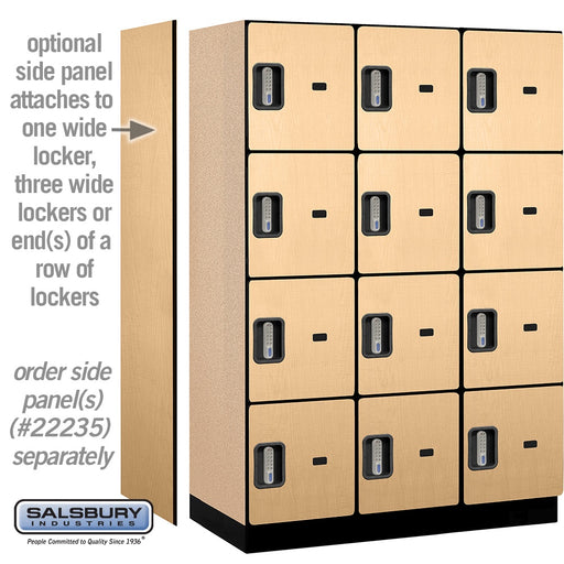Salsbury 18" Wide Four Tier Designer Wood Locker - 3 Wide - 6 Feet High - 21 Inches Deep - Maple - Silver Electronic Locks - Sweatfully