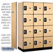 Salsbury 18" Wide Four Tier Designer Wood Locker - 3 Wide - 6 Feet High - 21 Inches Deep - Maple - Silver Resettable Combination Locks - Sweatfully
