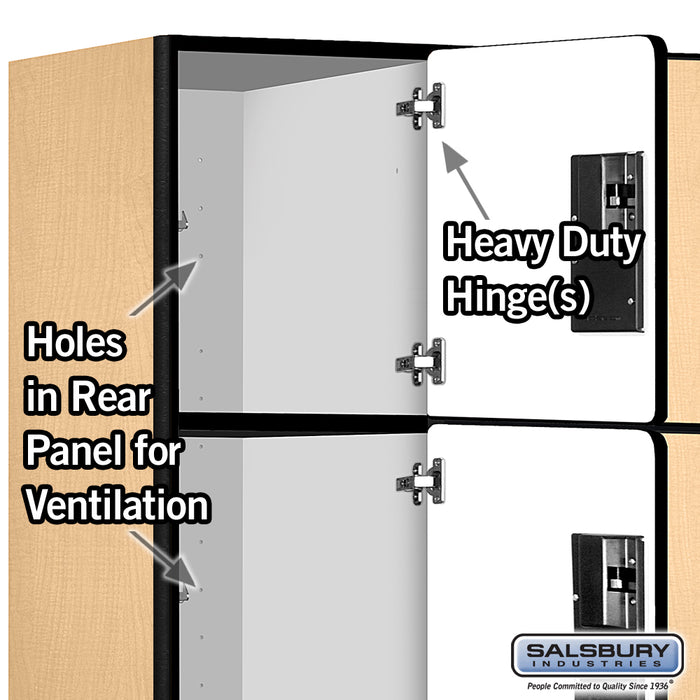 Salsbury 18" Wide Four Tier Designer Wood Locker - 3 Wide - 6 Feet High - 21 Inches Deep - Maple - Hasps - Sweatfully