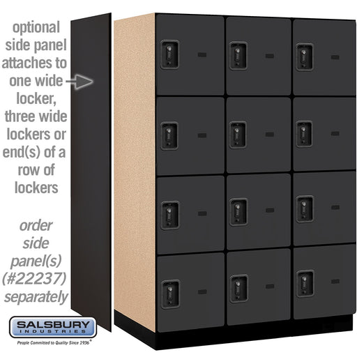 Salsbury 18" Wide Four Tier Designer Wood Locker - 3 Wide - 6 Feet High - 24 Inches Deep - Black - Black Resettable Combination Locks - Sweatfully