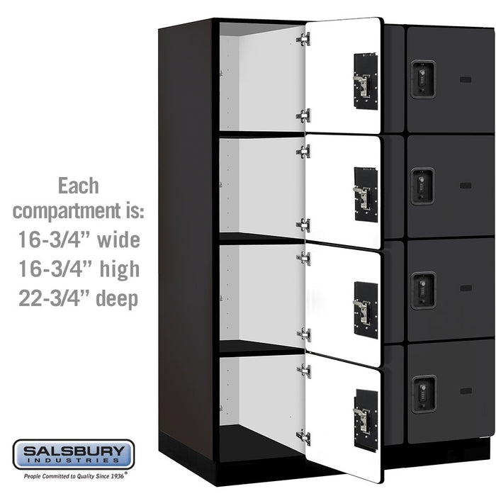 Salsbury 18" Wide Four Tier Designer Wood Locker - 3 Wide - 6 Feet High - 24 Inches Deep - Black - Black Resettable Combination Locks - Sweatfully