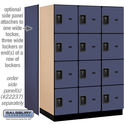Salsbury 18" Wide Four Tier Designer Wood Locker - 3 Wide - 6 Feet High - 24 Inches Deep - Blue - Black Resettable Combination Locks - Sweatfully