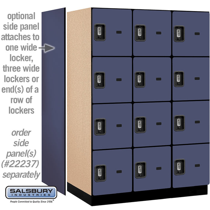 Salsbury 18" Wide Four Tier Designer Wood Locker - 3 Wide - 6 Feet High - 24 Inches Deep - Blue - Silver Resettable Combination Locks - Sweatfully