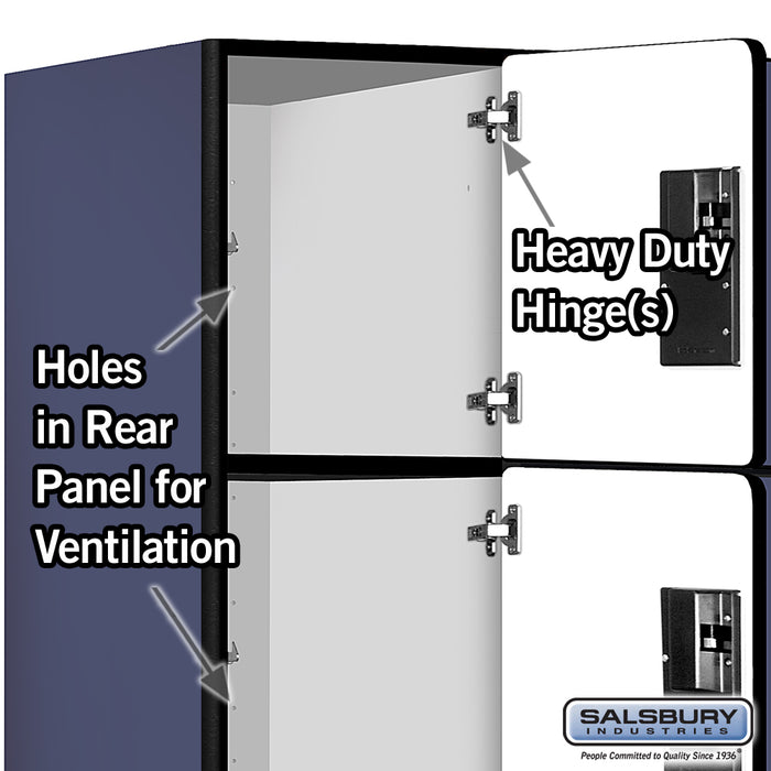 Salsbury 18" Wide Four Tier Designer Wood Locker - 3 Wide - 6 Feet High - 24 Inches Deep - Blue - Hasps - Sweatfully