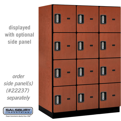 Salsbury 18" Wide Four Tier Designer Wood Locker - 3 Wide - 6 Feet High - 24 Inches Deep - Cherry - Silver Electronic Locks - Sweatfully