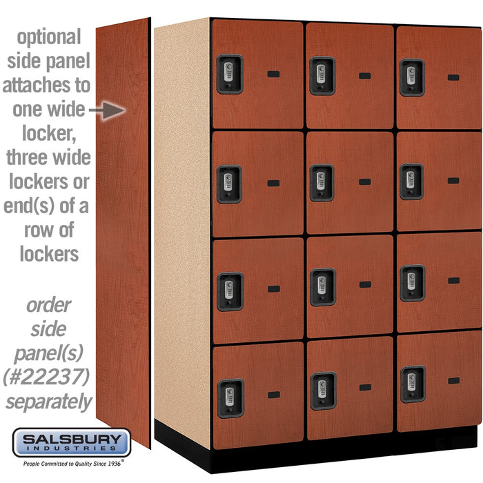 Salsbury 18" Wide Four Tier Designer Wood Locker - 3 Wide - 6 Feet High - 24 Inches Deep - Cherry - Silver Resettable Combination Locks - Sweatfully