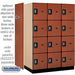 Salsbury 18" Wide Four Tier Designer Wood Locker - 3 Wide - 6 Feet High - 24 Inches Deep - Cherry - Silver Resettable Combination Locks - Sweatfully