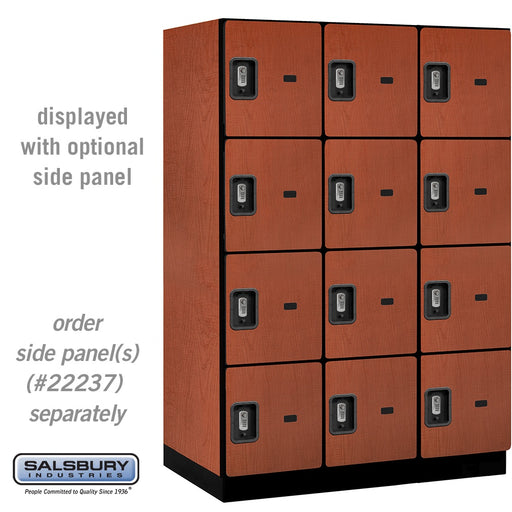 Salsbury 18" Wide Four Tier Designer Wood Locker - 3 Wide - 6 Feet High - 24 Inches Deep - Cherry - Silver Resettable Combination Locks - Sweatfully
