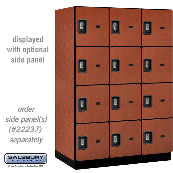 Salsbury 18" Wide Four Tier Designer Wood Locker - 3 Wide - 6 Feet High - 24 Inches Deep - Cherry - Silver Resettable Combination Locks - Sweatfully