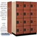 Salsbury 18" Wide Four Tier Designer Wood Locker - 3 Wide - 6 Feet High - 24 Inches Deep - Cherry - Hasps - Sweatfully