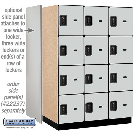 Salsbury 18" Wide Four Tier Designer Wood Locker - 3 Wide - 6 Feet High - 24 Inches Deep - Gray - Black Resettable Combination Locks - Sweatfully