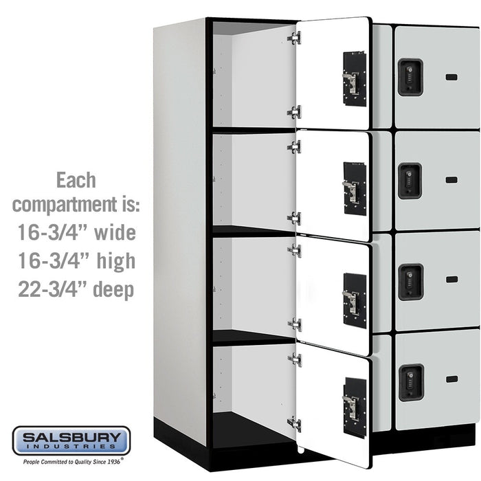 Salsbury 18" Wide Four Tier Designer Wood Locker - 3 Wide - 6 Feet High - 24 Inches Deep - Gray - Black Resettable Combination Locks - Sweatfully