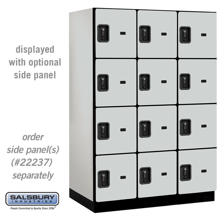 Salsbury 18" Wide Four Tier Designer Wood Locker - 3 Wide - 6 Feet High - 24 Inches Deep - Gray - Black Resettable Combination Locks - Sweatfully