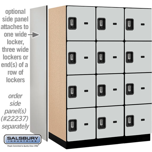 Salsbury 18" Wide Four Tier Designer Wood Locker - 3 Wide - 6 Feet High - 24 Inches Deep - Gray - Silver Resettable Combination Locks - Sweatfully