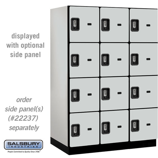 Salsbury 18" Wide Four Tier Designer Wood Locker - 3 Wide - 6 Feet High - 24 Inches Deep - Gray - Silver Resettable Combination Locks - Sweatfully