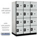 Salsbury 18" Wide Four Tier Designer Wood Locker - 3 Wide - 6 Feet High - 24 Inches Deep - Gray - Silver Resettable Combination Locks - Sweatfully
