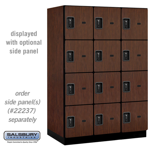 Salsbury 18" Wide Four Tier Designer Wood Locker - 3 Wide - 6 Feet High - 24 Inches Deep - Mahogany - Black Resettable Combination Locks - Sweatfully