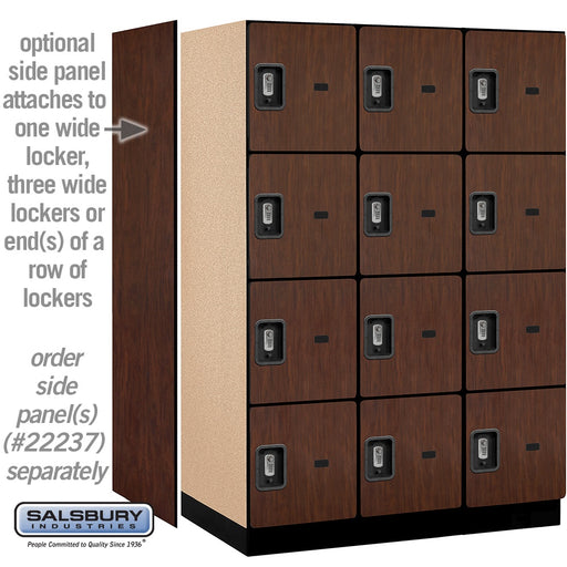 Salsbury 18" Wide Four Tier Designer Wood Locker - 3 Wide - 6 Feet High - 24 Inches Deep - Mahogany - Silver Resettable Combination Locks - Sweatfully