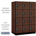 Salsbury 18" Wide Four Tier Designer Wood Locker - 3 Wide - 6 Feet High - 24 Inches Deep - Mahogany - Silver Resettable Combination Locks - Sweatfully