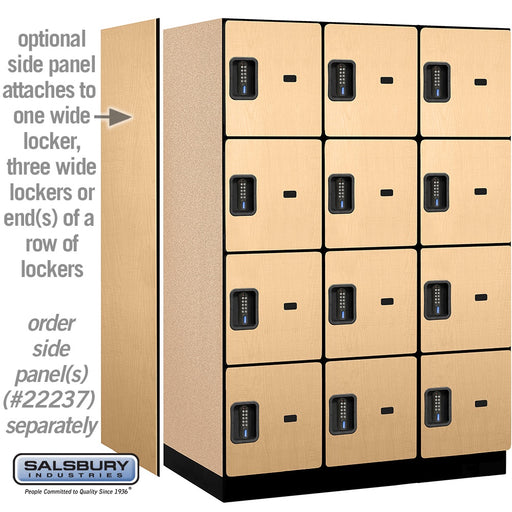Salsbury 18" Wide Four Tier Designer Wood Locker - 3 Wide - 6 Feet High - 24 Inches Deep - Maple - Black Electronic Locks - Sweatfully