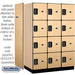 Salsbury 18" Wide Four Tier Designer Wood Locker - 3 Wide - 6 Feet High - 24 Inches Deep - Maple - Black Electronic Locks - Sweatfully