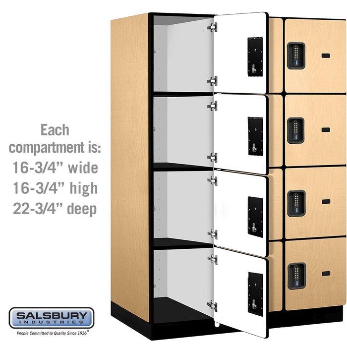 Salsbury 18" Wide Four Tier Designer Wood Locker - 3 Wide - 6 Feet High - 24 Inches Deep - Maple - Black Electronic Locks - Sweatfully
