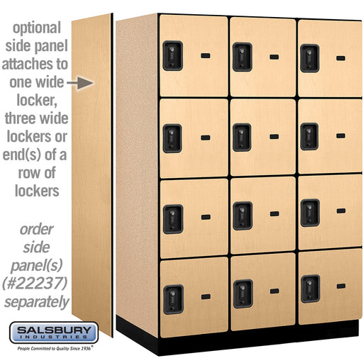 Salsbury 18" Wide Four Tier Designer Wood Locker - 3 Wide - 6 Feet High - 24 Inches Deep - Maple - Black Resettable Combination Locks - Sweatfully