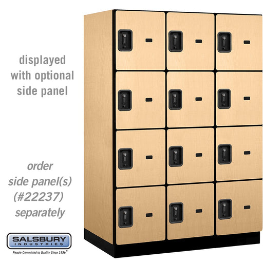 Salsbury 18" Wide Four Tier Designer Wood Locker - 3 Wide - 6 Feet High - 24 Inches Deep - Maple - Black Resettable Combination Locks - Sweatfully