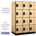 Salsbury 18" Wide Four Tier Designer Wood Locker - 3 Wide - 6 Feet High - 24 Inches Deep - Maple - Black Resettable Combination Locks - Sweatfully