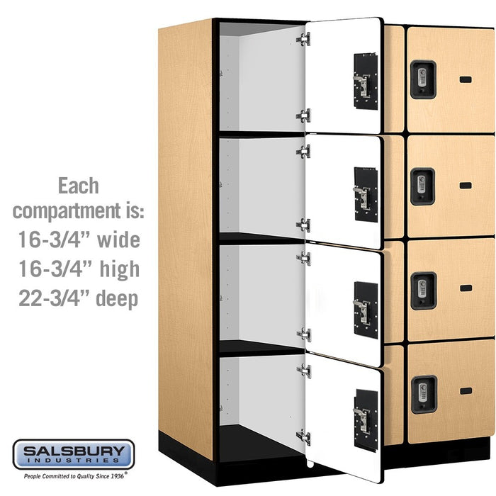 Salsbury 18" Wide Four Tier Designer Wood Locker - 3 Wide - 6 Feet High - 24 Inches Deep - Maple - Silver Resettable Combination Locks - Sweatfully