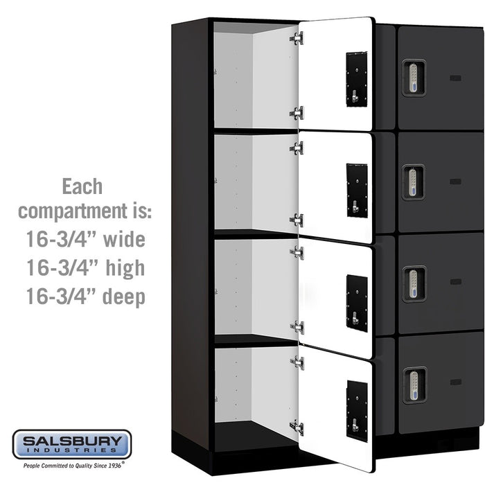 Salsbury 18" Wide Four Tier Designer Wood Locker - 3 Wide - 6 Feet High - 18 Inches Deep - Black - Silver Electronic Locks - Sweatfully